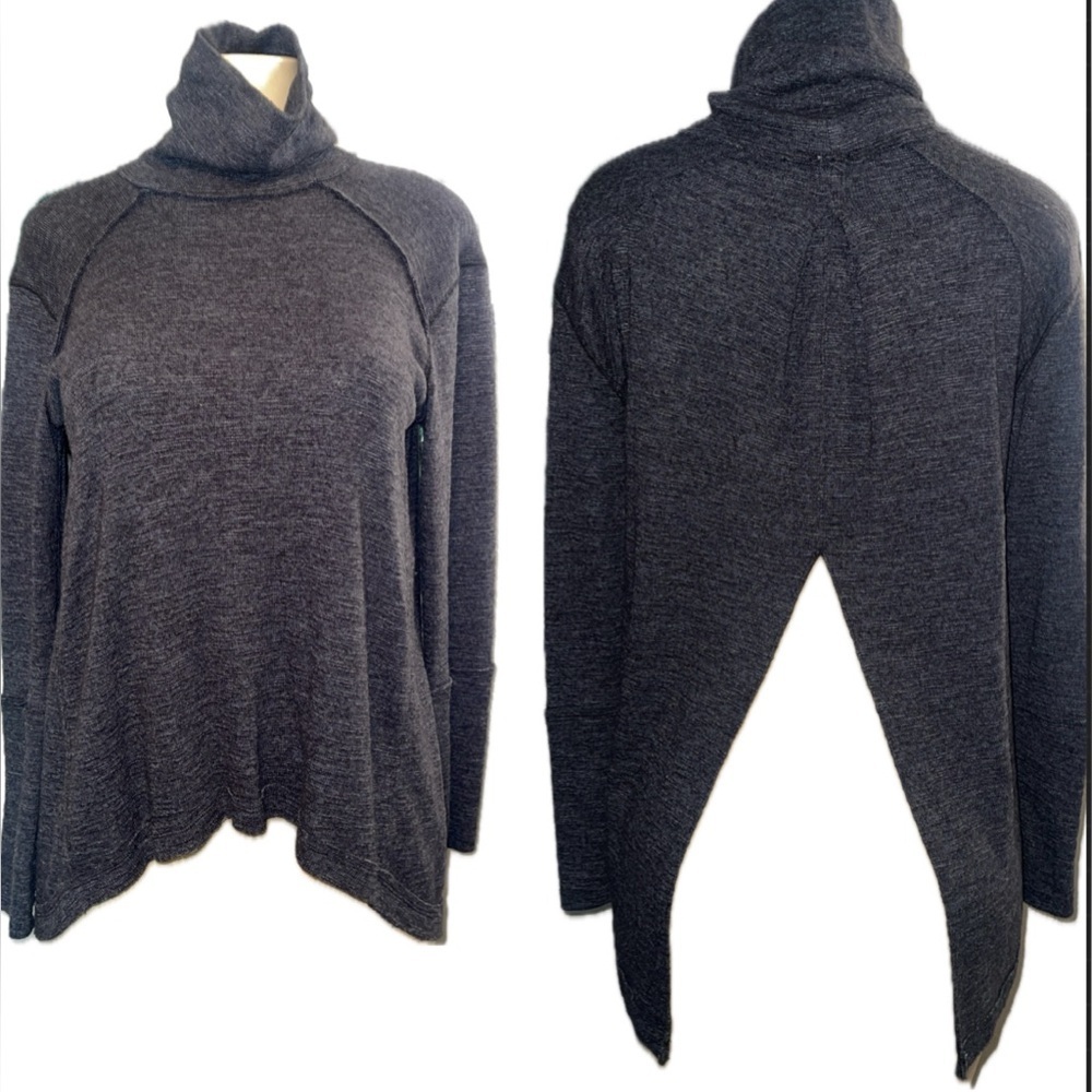 Free People We The Free Split-Back Turtleneck Pullover Top XS Dark Gray